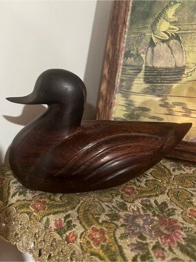 Vintage Ironwood heavy Hand-Carved Wooden Duck Figurine - Rich Mahogany Tone